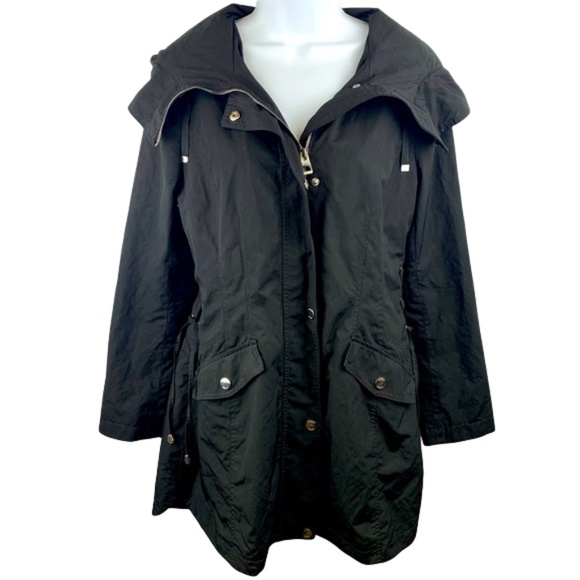 Guess Jackets & Blazers - Guess Side Lace-up Tie Black Hooded Rain Jacket Trench Coat
